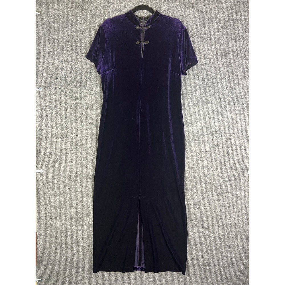 90s Whimsigoth Purple Velvet Maxi Dress 14 Dark Romantic Gothic Mandarin Collar